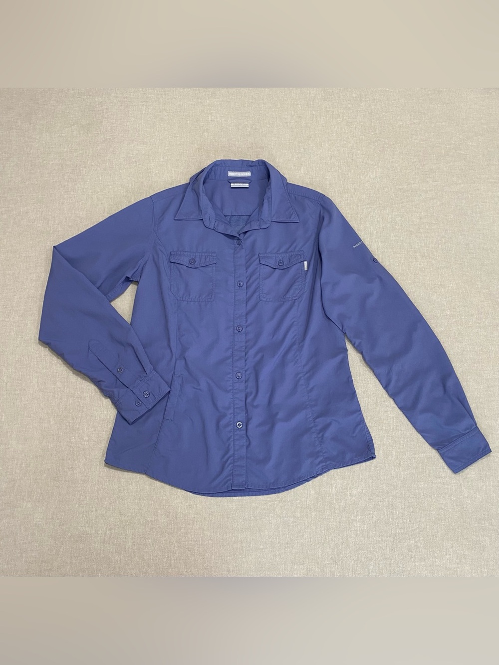Columbia Women's Insect Blocker Long-Sleeve Shirt Sz M Blue Front-Buttons Hiking